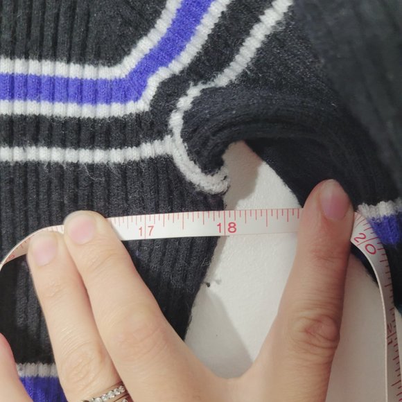 Stork & Babe Knit Maternity Black Comfy Blue Green Striped Ribbed Sweater Dress - Picture 9 of 10